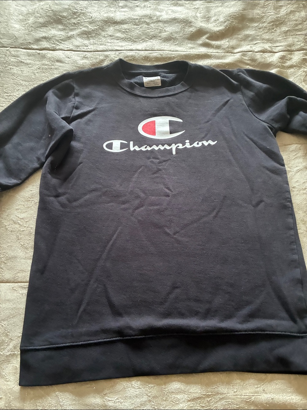 Champion Navy Crew Sweatshirt with Red Accent Logo
